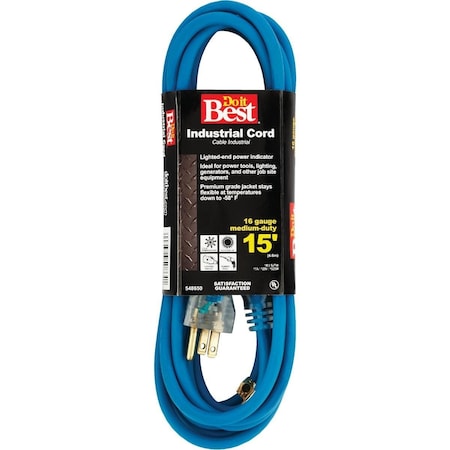 All-Source SJTW Extension Cord, 16 AWG, Outdoor, 16/3, 1 Outlets, Blue, 15 ft RL-JTW163-15X-BL
